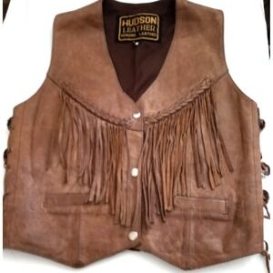 Vintage Leather Fringe Vest Womens Sz S Moto Western Biker Lace boho Medallions